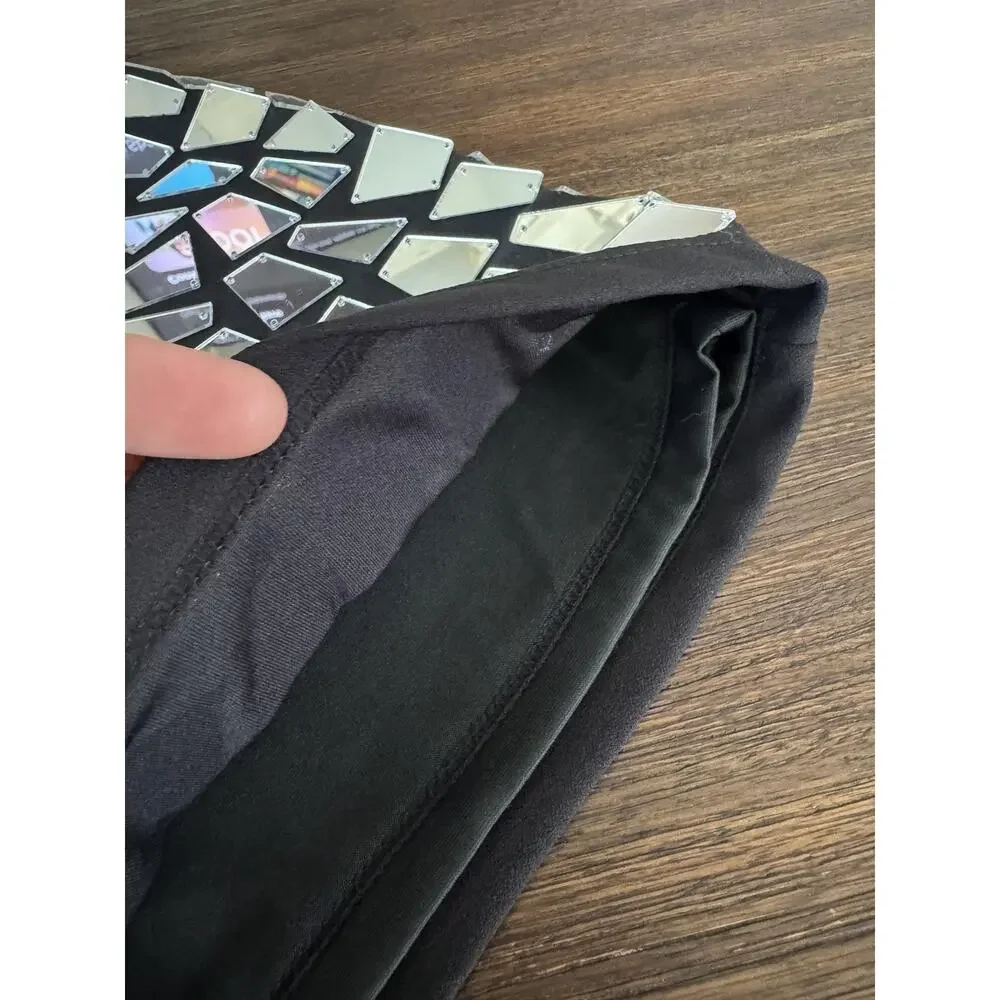 Glam Mirror Mosaic Sequin Dress Womens S/M Black Disco Party Club Festival - Picture 8 of 8